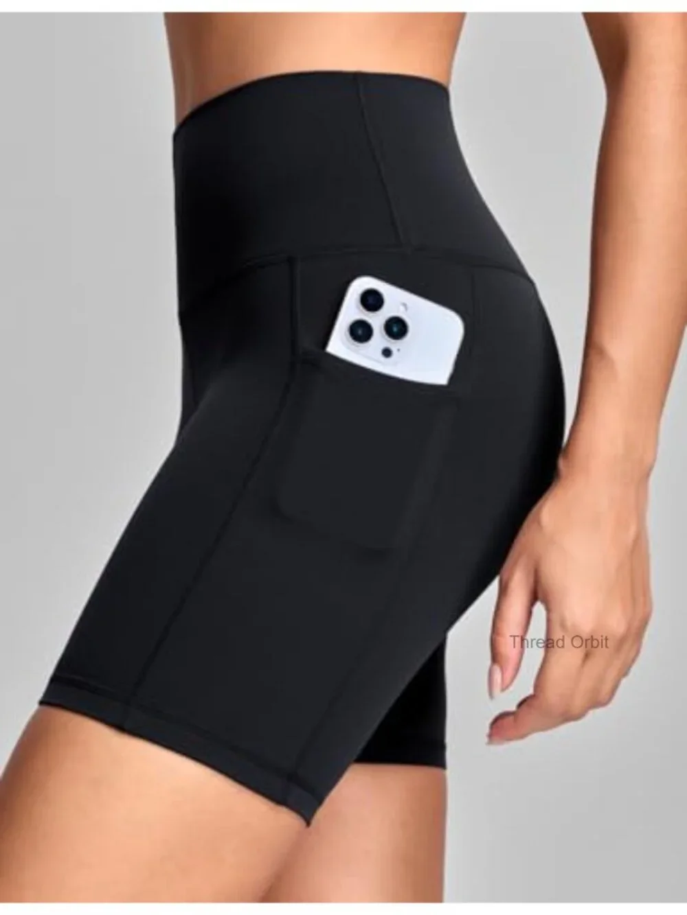High Waisted Biker Shorts with Pockets Nylon Blend Tummy Control Workout Yoga